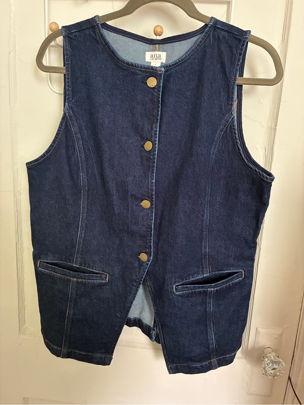 a.n.a Dark Blue Denim Vest with Gold Stitching